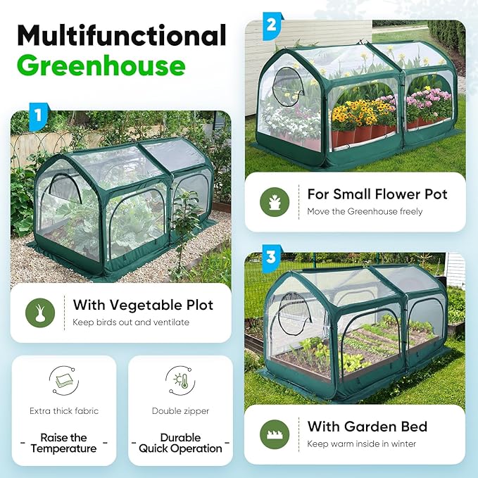 Quictent Premium Greenhouse with Screen Window, Portable Fast-up Plant Greenhouses for Outdoors with Heavy Duty Pop-up Fiberglass Frame Durable Waterproof Cover, 98.4x49.2x52.8 Inch, Green