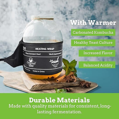 Nourished Essentials | Kombucha Heating Wrap Black - 3''x20'' - Precise Temperature Control for Kombucha Brewing Kit and Fermentation Heater Pad - Homebrew, Germination Supplies and Sourdough Starter