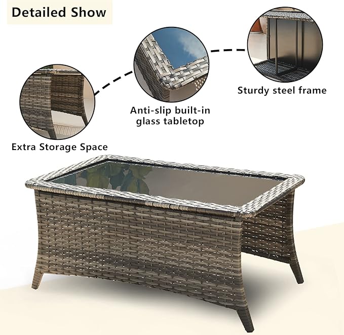 HUMMUH Outdoor Furniture Patio Furniture Set 7 Pieces Wicker Outdoor Sectional Sofa with Swivel Rocking Chairs,Patio Ottomans,Coffee Table,Side Table