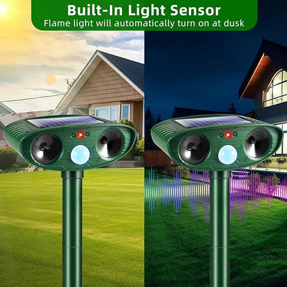 2 Pack Solar Animal Repellent Ultrasonic Outdoor Squirrel Racoon Fortress pro,Cat Deer Repellent with Motion Sensor,Waterproof Mouse Dog Skunk Rabbit Deterrent for Yard