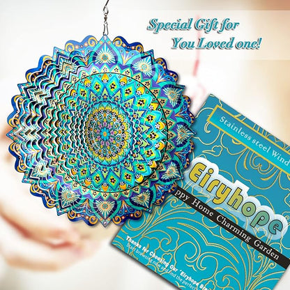 Wind Spinner Mandala Peacock - 12In Laser Cut Stainless Steel Wind Spinners Outdoor, 3D Kinetic Hanging Sculpture, Rustproof Metal Garden Decor Yard Art, Unique Gift for Women, Men, Holidays