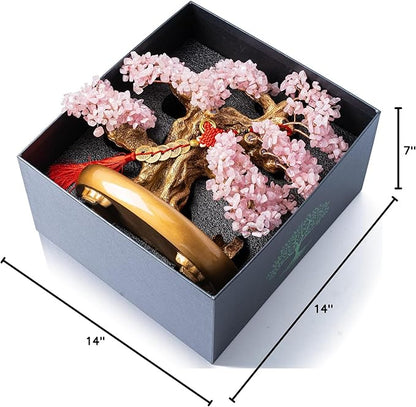 Natural Rose Quartz Gemstone Crystal Bonsai Tree of Life Large Feng Shui Money Chakra Tree for Luck and Wealth Decoration(1,251 Gem Count)