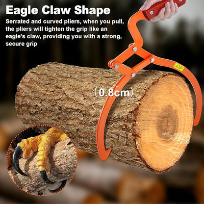 20 Inch Orange Log Tongs, 2 Claw Skidding Tongs Non-Slip Grip, Log Lifting Tongs for Handling, Dragging & Carrying Tool
