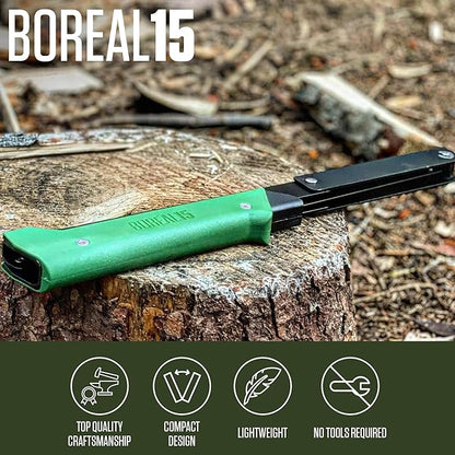 AGAWA - BOREAL15 Tripper Kit - Includes 15" Folding Saw, Nylon Carrying Case, 15" All-Purpose & 15" Aggressive Blade - For Camping, Hiking & Survival Gear (Black Frame/Green Handle)