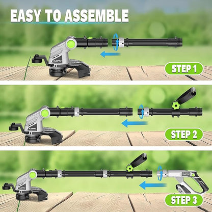 Weed Wacker Cordless 21V 12'' Electric Weed Eater with Auto Line Feed, 2.0Ah Battery and Fast Charger, Battery Powered String Trimmer for Lawn Care, GrassTrimmer, Yard, Garden (AD-ST-001)