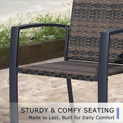 Outdoor Dining Chairs Set of 6, Stackable Patio Chairs with Woven Rattan Back & Seat, Perfect for Patio, Garden, or Deck, Rattan Gray Brown