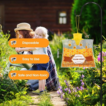 8 Pack Carpenter Bee Traps for Outside Disposable Wasp Traps Outdoor Hanging Yellow Jacket Trap Hornet Trap Bee Killer Wasp Catcher for Patio, Garden