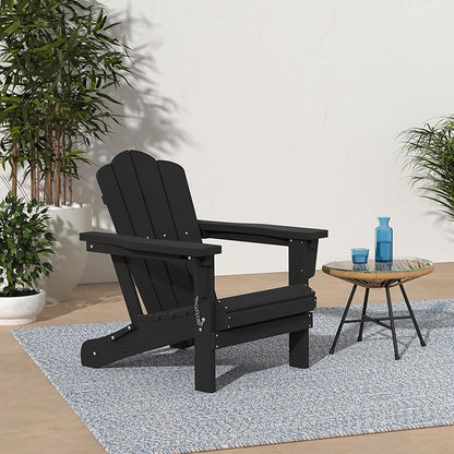 KINGYES Folding Adirondack Chair Set of 6, HDPE All-Weather Patio Chairs, Wooden Textured Lawn Chair for Poolside, Backyard, Deck, Fire Pit, Black