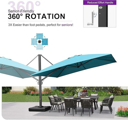 PURPLE LEAF 12 FT Square Patio Umbrella with Base Large Offset Hanging Outdoor Cantilever Umbrella Included Base for Garden Deck Backyard Pool Turquiose