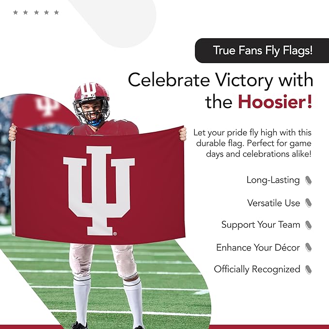 Indiana Hoosiers College Sports Printed Flag - NCAA Licensed - Nylon - School Banner (Red) (3' x 5')