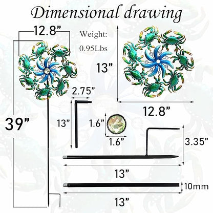 39" Crab Wind Spinners Metal Windmill Garden Stake,Ocean Theme Outdoor Wind Spinner,Wind Sculptures Yard Art Decorations for Patio,Lawn & Garden Decor