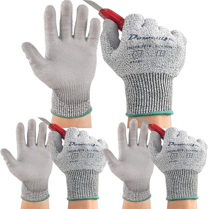 Dowellife Level 5 Cut Resistant Work Gloves for Men & Women, PU Coated Breathable Gardening Gloves, Thin Flexible Firm Grip