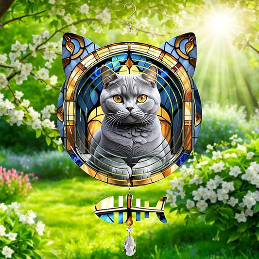 British Shorthair Cat Wind Spinner, British Shorthair Cat Wind Spinner Hanging for Yard and Garden