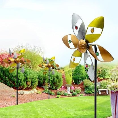 Wind Spinners Outdoor Metal, 10.63" W*37" H Pinwheels for Yard and Garden Decor, Kinetic Wind Sculpture Spinner (Gold Ornate Crystal Bead)
