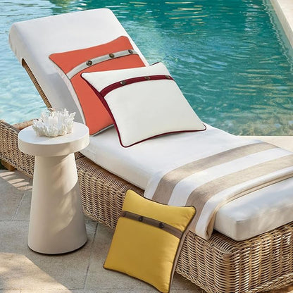 Outdoor Sunbrella Decorative Pillows with Triple Coconut Buttons Pack of 4, 18" x 18" Outdoor Pillow Set for Couch Bed Throw Patio Sofa, Spectrum Eggshell/Spectrum Ruby