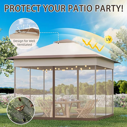 Bezseller 11x11 Pop Up Gazebo Tent with Mosquito Netting – Quick Set Up, Water-Resistant Outdoor Canopy for Patio, Garden, Backyard, and More,Khaki