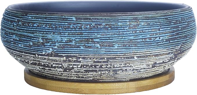 ARTKETTY Succulent Pots, 8 Inch Large Succulent Planters with Drainage Ceramic Bonsai Pot with Tray for Indoor Outdoor Plants Garden Decorative Cactus Flower Plant Container Bowl