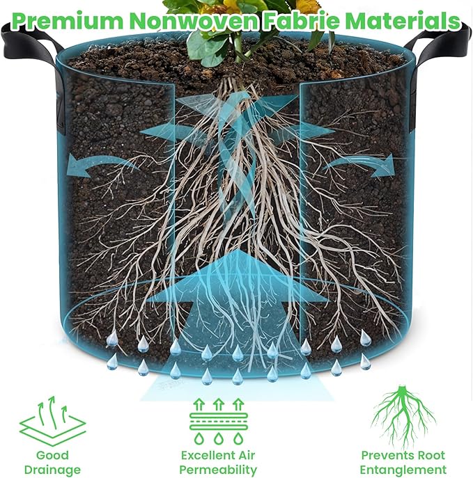 20-Pack 5 Gallon Plant Grow Bags: 280G Thickened Nonwoven Potato Grow Bags with Handles, Black Fabric Pots Felt Garden Bags, Gardening Supplies for Growing Vegetable Fruit Tomato Flowers Herbs