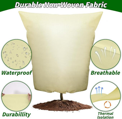 Plant Covers Freeze Protection: 4 Pack 90Hx75W Inch Large Heavy Duty Frost Cloth with Zipper Drawstring, 2.2oz/yd² Frost Blankets for Outdoor Plants, Shrub Trees, Winter & Garden, Beige