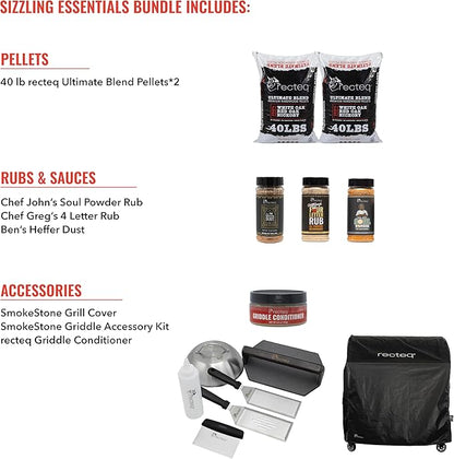 recteq Pellet Grill - SmokeStone 600, Outdoor Griddle Grill with Even Temperature, WiFi Enabled Wood Pellet Griddle Grills, SmokeStone 600 + Sizzling Essentials Bundle