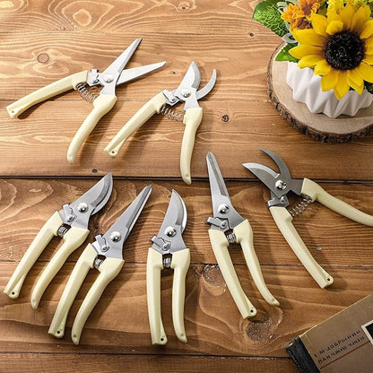 Therwen 12 Pcs Garden Shears Flower Scissors Pruning Shears Floral Garden Clippers Hand Pruners Branch Cutter Gardening Tools for Plants Cutting, Trimming, Fruits Picking (Beige,Bypass, Straight)