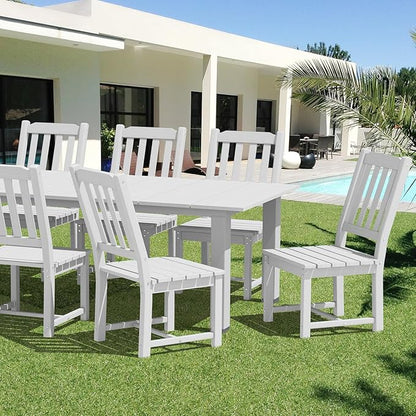 LOUNZY 9 Pieces Patio Dining Sets, Outdoor HDPE Furniture Set for 8 w/ 2" Hole Cut-Out Dining Table 75.2in with 8 Patio Chairs(2 W/Armrest, 6 w/o Armrest), White