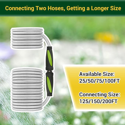 Garden Hose - Water Hose 50 FT with Swivel Handle, Flexible, Heavy Duty, No Kink, Lightweight Metal Hose for Outdoor, Yard, 304 Stainless Steel