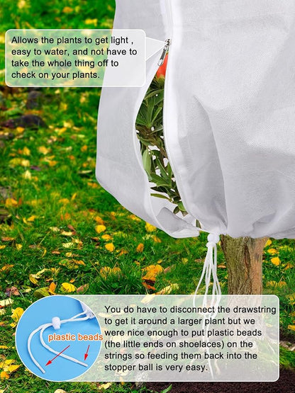 Abimars Plant Covers Freeze Protection Jacket 1.77 oz/yd², 4ft x 6ft Reusable Winter Plant Covers with Drawstring & Zipper, 2 Pack Light, Porous Fabric for Plant Breathing