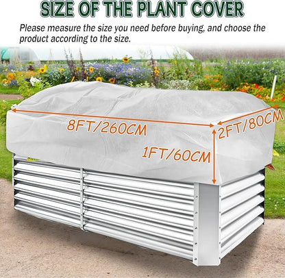 Rectangular Plant Cover Frost Big Size for 8×2×2FT Non Woven Fabric Garden Bed Cover with Zip Drawstring for Winter Cover Protection, Raised Beds Protect Plant Vegetable from Winter Frost