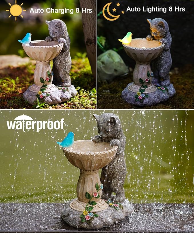 Nacome Solar Cat Garden Decor: Outdoor Statues Ornaments for Outside Decorations Yard Art Lawn Porch Patio Balcony - Christmas Birthday Gifts Choice for Mom Grandma Women Lover