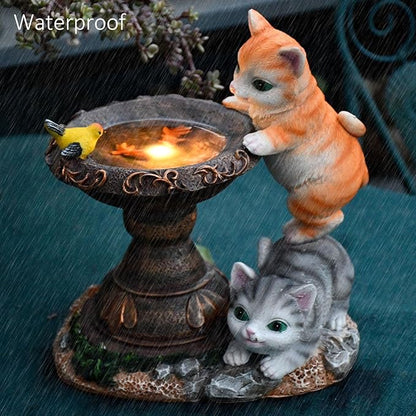 Solar Cat Garden Figurines Outdoor Decor Statue with LED Lights for Patio Balcony Yard Lawn Housewarming Gift for Garden Mom Grandma (Multicolor)