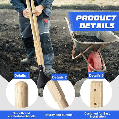 Zonon 2 Pcs Square Eye Post Hole Digger Handle Wood Post Hole Digger Replacement Handle, 48 Inches