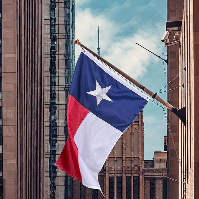Texas State Flag 3x5 Ft, Deluxe Embroidered Heavy Duty Polyester Durable TX Flag with Sewn Stripes and Brass Grommets for Indoor/Outdoor Use