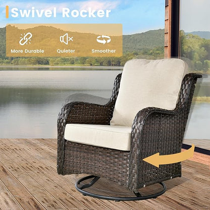 HOOOWOOO Patio Furniture Set,6 Piece Outdoor Furniture Set with Swivel Chairs,Wicker Patio Conversation Couch Chairs Ottoman Set,Beige