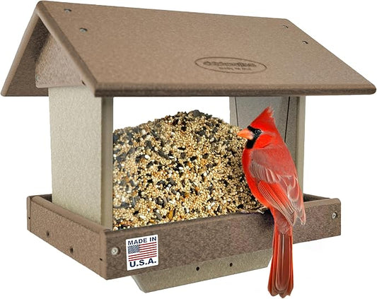 DutchCrafters Poly Large Hopper Bird Feeder Post Mount for 4" x 4", Wild Songbird Bird Seed Feeder for Outdoor, Outside, Garden, Yard - Amish Made in USA (Post Mount, Tudor Brown & Weatherwood)