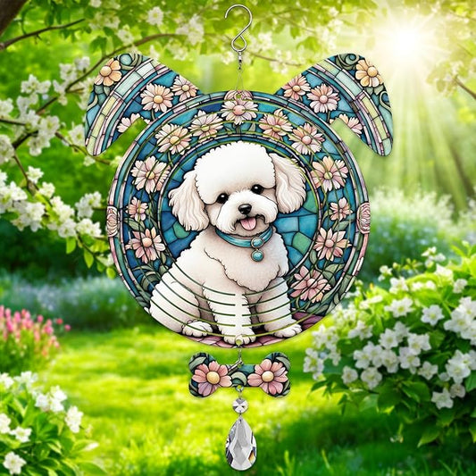 Bichon Fries Dog Ears Wind Spinner, Bichon Fries Wind Spinner Hanging for Yard and Garden V02