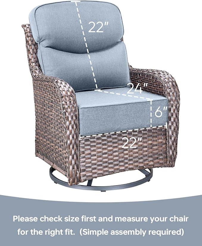 Luxury 22x24/22x25 6-Inch Smile Outdoor Cushions - 1 Set Deep Seat Water-Resistant Patio Chair Cushion for Wicker Rattan Wood Metal Furniture Chair Glider Rocker Loveseat Sofa - Baby Blue