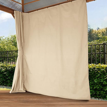 TOOLPORT Hardtop Gazebo 10x13 ft with Polycarbonate Roof - Wood-Like Finish - 4 Side Panels in Champagne
