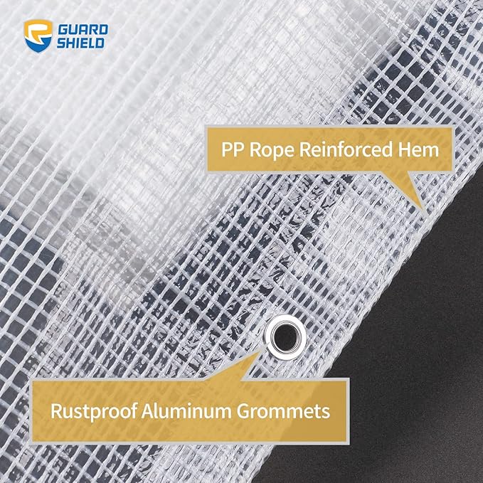 GUARD SHIELD Clear White Tarp Heavy Duty 8x20 Feet Waterproof for Greenhouse Outdoor Garden Poly Cover UV Resistant 3x3 Weave 10mil