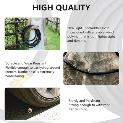 Garden Hose 5/8" x 75ft - Heavy Duty Rubber Water Hose 600 PSI Burst Pressure, No Kink & Durable Flexible Hose for Yard, Car Wash, Pets Black