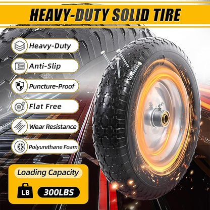 MZREXN 14.5" Wheelbarrow Tire Flat-Free 3.00/3.25/3.50/4.00-8" Solid Tire and Wheel with 3"-7" Centered Hub, 3/4" & 5/8" Bearings Replacement for Hand Truck/Dolly/Utility Cart/Garden Cart 2PCS Silver