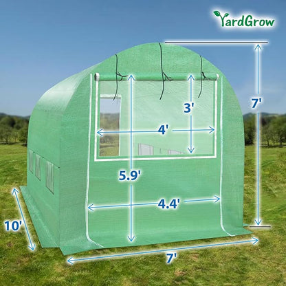 YardGrow Greenhouse Replacement Cover Larger Walk in Outdoor Plant Gardening Greenhouse, 2-Doors with 2 Mesh Windows, Frame Does NOT Included (10'x7'x7')