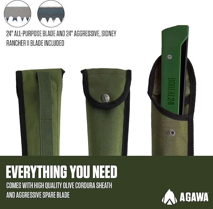 AGAWA - BOREAL24 Tripper Kit - Includes 24" Folding Saw, Nylon Carrying Case, 24" All-Purpose & 24" Aggressive Blade - For Camping, Hiking & Survival Gear (Black Frame/Green Handle)