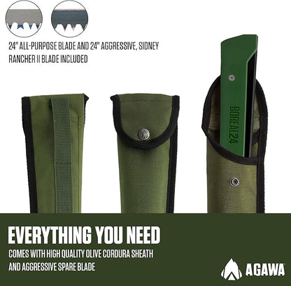 AGAWA - BOREAL24 Tripper Kit - Includes 24" Folding Saw, Nylon Carrying Case, 24" All-Purpose & 24" Aggressive Blade - For Camping, Hiking & Survival Gear (Black Frame/Green Handle)