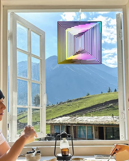 3D Square Wind Spinner - Flowing Light Effect, Purple-Green Gradient Metal Spinner for Outdoor Garden Decor, Unique Gift for Mom & Women