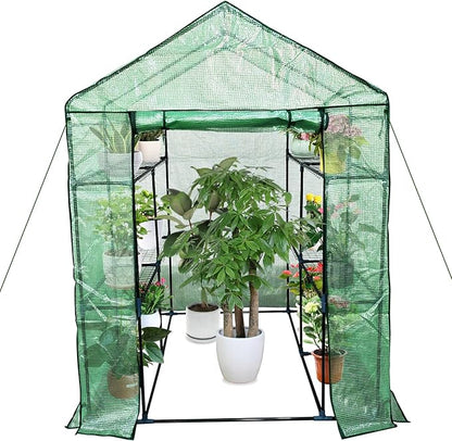 Greenhouse for Outdoors,Walk in 3-Tier 6 Shelves Green House w/ Roll-Up Zippered Door Anchors and Ropes,Waterproof & UV Protected Plant Garden Hot House for Garden Patio Backyard,57 x 57 x 76''