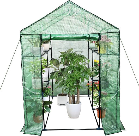 Greenhouse for Outdoors,Walk in 3-Tier 6 Shelves Green House w/ Roll-Up Zippered Door Anchors and Ropes,Waterproof & UV Protected Plant Garden Hot House for Garden Patio Backyard,57 x 57 x 76''