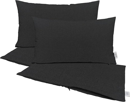RSH DECOR: Sunbrella Pillow Covers Set of 4 | Covers Only - 26" x 16" | Outdoor Lumbar Pillow Covers Crafted with Sunbrella Performance Fabric | Canvas Black