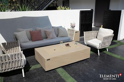 Elementi+ | Colorado Gas Fire Pit Cast Concrete 56" Rectangular Fire Table, Outdoor Fire Pit Electronic Ignition | Canvas Cover, Fire Glass and Burner Lid Included | Sunlight Yellow | Propane Gas