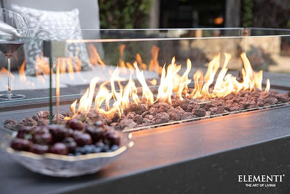 Elementi Andes Propane Gas Fire Pit Table Bundle - Cast Concrete with Concealed Pullout Tank Storage Drawer | Electronic Ignition | Canvas Cover, Lava Rock Included | Dark Gray